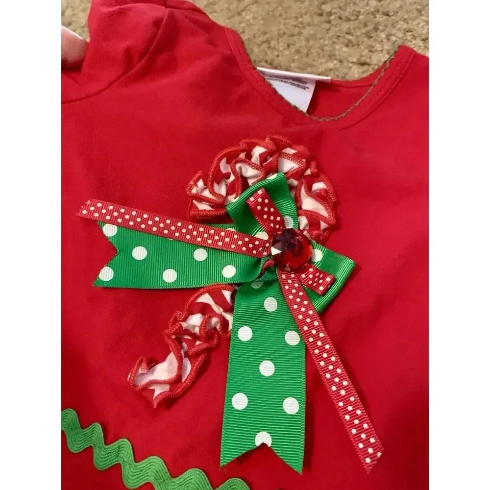 Bonnie Baby Candy Cane Christmas LS Dress Red White Green 12M NWOT Girl Infant